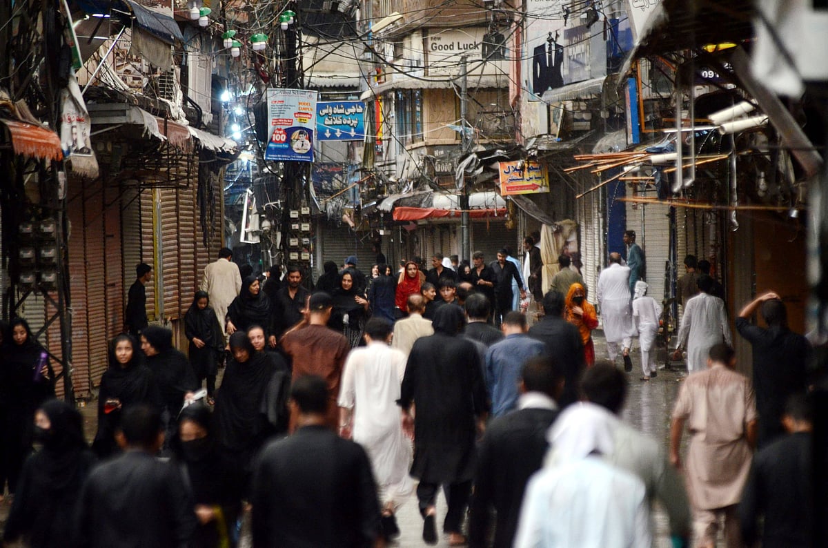 A crowded bazaar in Peshawar in 2024. 