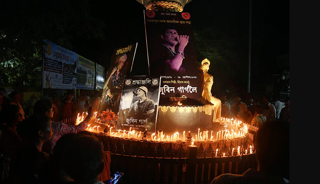 A candlelit commemoration of the singer Zubeen Garg in Assam, India.