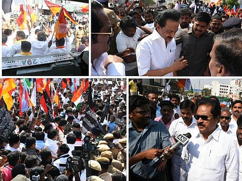 அண்ணா சாலையில் திமுக உள்ளிட்ட எதிர்க் கட்சிகள் மறியல்