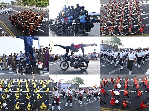 சென்னை மெரினா கடற்கரை சாலையில் 71-வது குடியரசு தினவிழா பள்ளி, கல்லூரி மற்றும் வெளிமாநிலங்களில் இருந்து தொகுத்து வழங்கிய  கலைநிகழ்ச்சி ஒத்திகை - படங்கள்: எல்.சீனிவாசன்