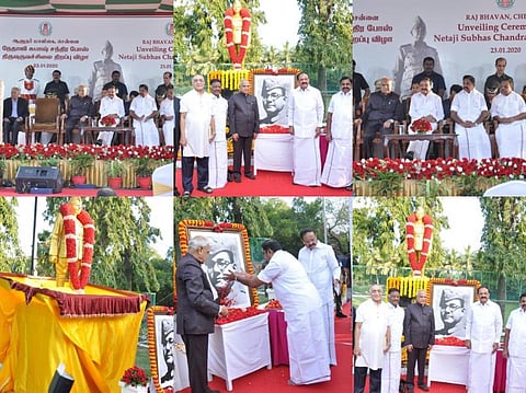 நேதாஜி சுபாஸ் சந்திரபோஸ் சிலையை திறந்து வைத்து சிறப்புரையாற்றிய குடியரசு துணைத் தலைவர் வெங்கைய்யா நாயுடு மற்றும் ஆளுநர் பன்வாரிலால் புரோகித்,  முதல்வர், துணை முதல்வர் ஆகியோர் கலந்துகொண்டனர் - படங்கள்: எல்.சீனிவாசன்