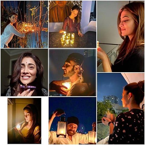 9 மணிக்கு 9 நிமிடங்கள்: வீடுகளில் விளக்கேற்றிய இந்திய திரையுலக பிரபலங்களின் புகைப்படத் தொகுப்பு