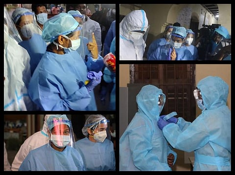 கரோனாவால் பாதிக்கபட்ட  கனிமொழி எம்.பி.  பாதுகாப்பு உடையுடன் வாக்குச்சாவடிக்கு வந்து வாக்களித்தார் - படங்கள்: எல்.சீனிவாசன்