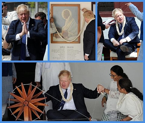 குஜராத் சபர்மதி ஆசிரமத்தில் பிரிட்டன் பிரதமர் போரிஸ் ஜான்சன் - புகைப்படத் தொகுப்பு