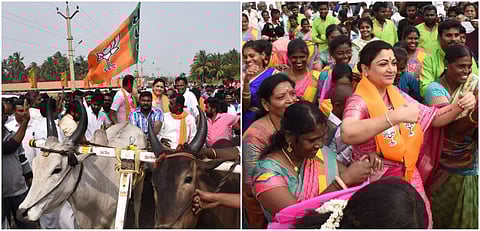 பாஜக சார்பில் மக்களுடன் பொங்கல் வைத்த குஷ்பு  - புகைப்படத் தொகுப்பு