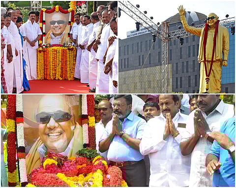 கருணாநிதியின் நூற்றாண்டு - சென்னையில் மலர் தூவி மரியாதை | புகைப்படத் தொகுப்பு