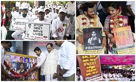 கவனம் ஈர்த்த தருணங்கள் @ திமுகவின் நீட் எதிர்ப்பு போராட்டம் - புகைப்படத் தொகுப்பு