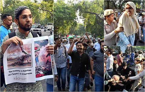 பாலஸ்தீனம் மீதான இஸ்ரேல் தாக்குதலுக்கு எதிராக டெல்லி ஜந்தர் மந்தரில் போராட்டம் - போட்டோ ஸ்டோரி