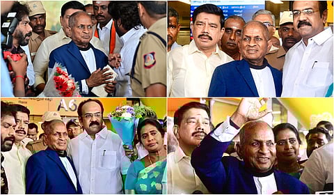 Ilayaraaja receives enthusiastic welcome after returning to Chennai after his symphony debut in London