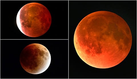 The blood moon appeared beautifully in deep red