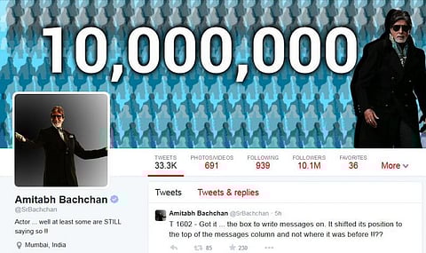 டிவிட்டரில் அமிதாபை தொடரும் 1,00,00,000 ரசிகர்கள்