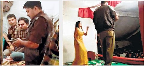 துப்பாக்கி முனையில் அழகியை நடனமாட வைத்த உ.பி. போலீஸ்﻿: தற்காலிக பணி நீக்கம்﻿ செய்தபின் தலைமறைவு