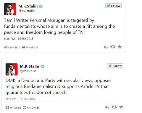 அடிப்படைவாதிகளால் குறிவைக்கப்பட்டுள்ளார் எழுத்தாளர் பெருமாள்முருன்: ட்விட்டரில் ஆதரவு தெரிவித்தார் மு.க.ஸ்டாலின்