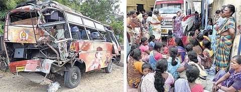 தூத்துக்குடி மாவட்டம் எட்டயபுரம் அருகே﻿ பழுதாகி நின்ற வேன் மீது லாரி மோதி 9 பேர் பலி﻿