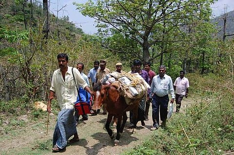 மலை கிராமங்களுக்கு குதிரைகளில் செல்லும் வாக்குப்பதிவு இயந்திரங்கள்﻿