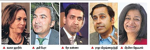 அமெரிக்க எம்.பி.க்களாக 5 இந்தியர் பதவியேற்பு﻿: செனட் சபையில் முதல் இந்திய உறுப்பினரானார் கமலா﻿
