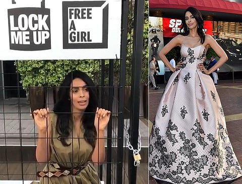 கேன்ஸ் திரைப்பட விழாவில் பரபரப்பு: தன்னைத்தானே இரும்புக் கூண்டுக்குள் அடைத்துக்கொண்ட மல்லிகா ஷெராவத்