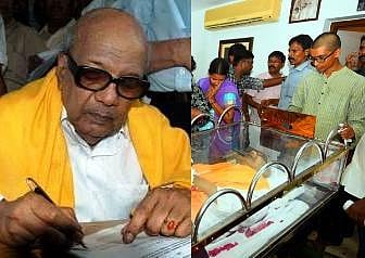 ‘தாத்தாவின் அடையாளம் பேனா’: கருணாநிதியின் சட்டைப்பையில் பேனாவை வைத்த கனிமொழியின் மகன் ஆதித்யா