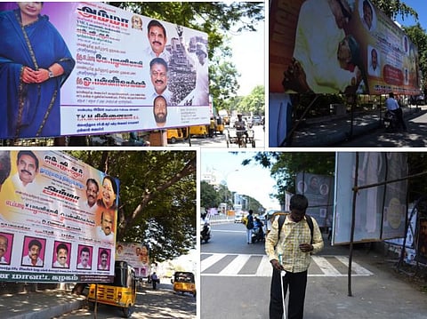 பேசும் படம்: எம்ஜிஆர் நூற்றாண்டு விழா பேனர்களால் மறைக்கப்படும் சாலைகள்; அவதிப்படும் பாதசாரிகள்