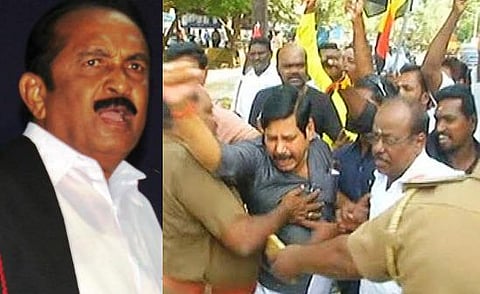 துரைமுருகன் வீட்டை தேமுதிகவினர் முற்றுகை:உயிரைக்கொடுக்கவும் தயங்க மாட்டோம்: வைகோ ஆவேசம்