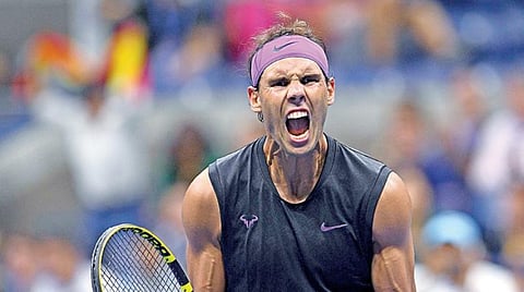 அரை இறுதிக்கு முன்னேறிய மகிழ்ச்சியில் ரபேல் நடால். படம்: ஏஎப்பி