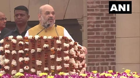 டெல்லியில் நடந்த தேச ஒற்றுமை ஓட்டத்தை தொடங்கி வைத்து உள்துறை அமைச்சர் அமித் ஷா பேசிய காட்சி : படம் ஏஎன்ஐ