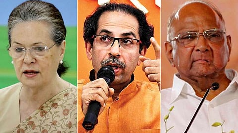 சோனியா காந்தி, உத்தவ் தாக்கரே, சரத் பவார் : கோப்புப்படம்