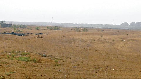 காஞ்சிபுரம் மாவட்டத்தில் நீரின்றி வறண்டு கிடக்கும் செய்யாறு.