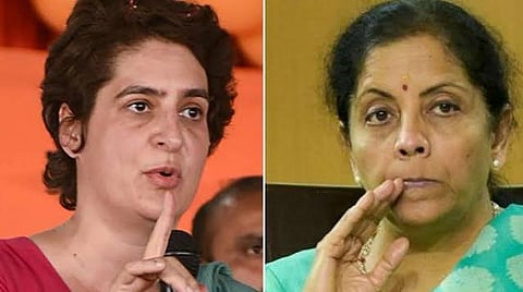 காங்கிரஸ் பொதுச்செயலாளர் பிரியங்கா காந்தி, நிதியமைச்சர் நிர்மலா சீதாராமன் : கோப்புப்படம்