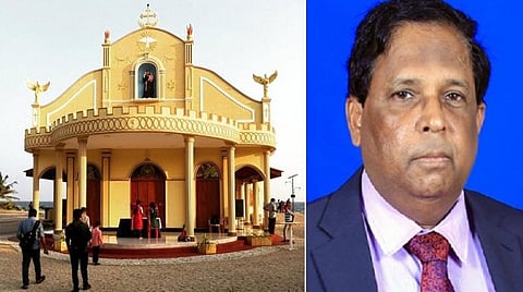 கச்சத்தீவு புனித அந்தோணியார் ஆலயம். வலது: யாழ்ப்பபாணம் மாவட்ட ஆட்சியர்  என்.வேதநாயகன்.