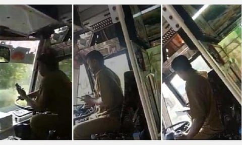 அலைபேசியை பார்த்துக்கொண்டே பேருந்தை இயக்கிய ஓட்டுனர் ராமகிருஷ்ணன்.