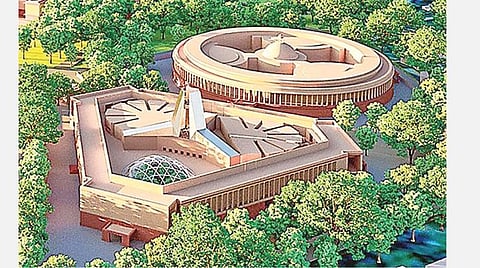 புதிய நாடாளுமன்ற கட்டிடத்தின் மாதிரி வரைபடம்.﻿