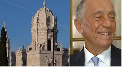 லிஸ்பன் மாளிகை, (அடுத்த படம்) போர்ச்சுக்கல் அதிபர் மார்செலோ ரெபெலோ டி சவுசா.