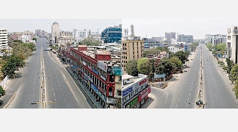 ﻿﻿சென்னை அண்ணாசாலை சிம்சன் சிக்னலில் இருந்து எல்ஐசி, மறுபுறம் ஜெமினி மேம்பாலம் என இருபுறமும் வெறிச்சோடிய சாலை﻿