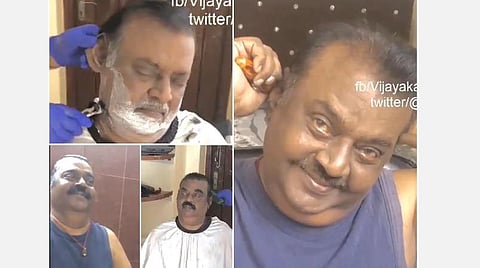 விஜயகாந்துக்கு முடி திருத்தி, ஷேவ் செய்து, டை அடித்த பிரேமலதா: வைரலாகும் வீடியோ