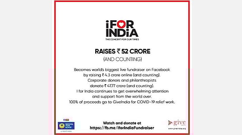 ‘ஐ ஃபார் இந்தியா’ ஆன்லைன் இசை நிகழ்ச்சி மூலம் கிடைத்த ரூ.52 கோடி நிவாரண நிதி