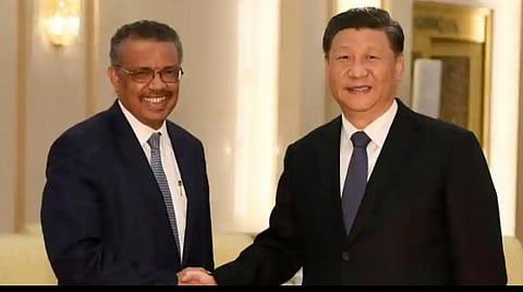 சீன அதிபர் ஜி ஜிங்பிங்குடன், உலக சுகாதார அமைப்பின் தலைவர் டெட்ரஸ்அதானன்: கோப்புப்படம்