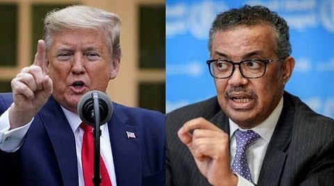 அமெரிக்க அதிபர் ட்ரம்ப், உலக சுகாதார அமைப்பின் தலைவர் டெட்ராஸ் : கோப்புப் படம்.