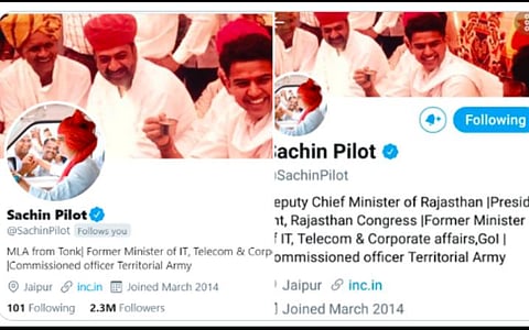 பதவி பறிப்பு எதிரொலி; ட்விட்டர் பக்கத்தில் சுய விவரங்களை நீக்கிய சச்சின் பைலட்