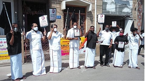 மின் கட்டண உயர்வைக் கண்டித்து விருதுநகரில் திமுகவினர் ஆர்ப்பாட்டம்