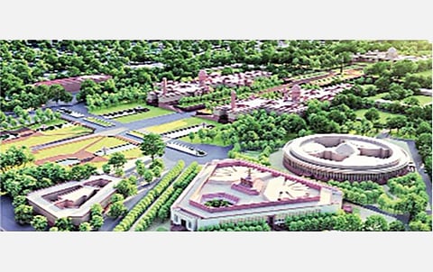 டெல்லியில் அமையவுள்ள புதிய நாடாளுமன்ற கட்டிடத்துக்கான வரைபடம்.