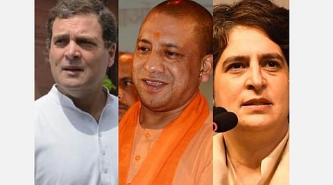 காங்கிரஸ் எம்.பி. ராகுல் காந்தி, உ.பி.முதல்வர் ஆதித்யநாத், காங்.பொதுச்செயலாளர் பிரியங்கா காந்தி : கோப்புப் படம்.