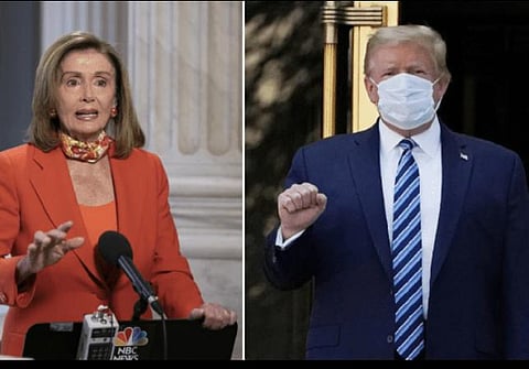 பிரதிநிதிகள் சபையின் சபாநாயகர் நான்ஸி பெலோசி, அதிபர் ட்ரம்ப்: கோப்புப் படம்.