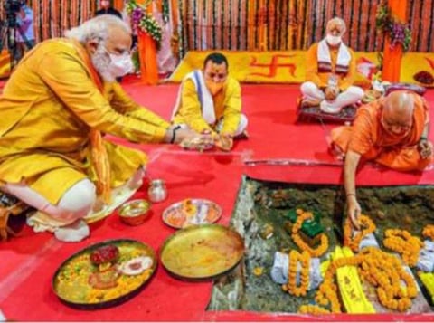 அயோத்தி ராமர் கோயில் பூமி பூஜையில் பிரதமர் மோடி பங்கேற்ற காட்சி: கோப்புப்படம்