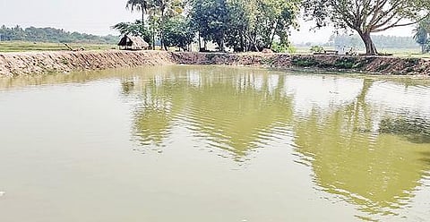 தூர்வாரப்பட்டதால் மழை நீர் நிரம்பி காணப்படும் திருப்பாலை கம்பன் ஊருணி (வலது) ஆனையூர் அருகே உள்ள மிளகரணை ஊருணி.