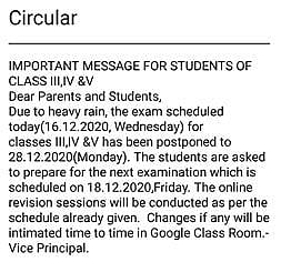 விழுப்புரத்தில் மாணவர்களின் பெற்றோர்களுக்கு தனியார் பள்ளி நிர்வாகம் செல்போனில்  அனுப்பியுள்ள சுற்றறிக்கை.