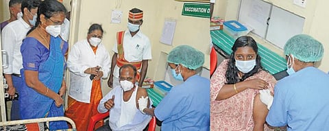 விழுப்புரம் அரசு மருத்துவமனையில் ஆட்சியர் அண்ணாதுரை, கூடுதல் ஆட்சியர் ஸ்ரேயா பி சிங் ஆகியோர் கரோனா தடுப்பூசி போட்டுக் கொண்டனர்.