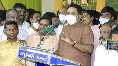 ஒரத்தநாட்டில் திருமண விழாவில் பேசிய டிடிவி தினகரன். 