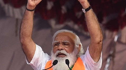 கோவையில் நேற்று நடைபெற்ற தேர்தல் பிரச்சார கூட்டத்தில் பங்கேற்றுப் பேசிய பிரதமர் மோடி. படம்:ஜெ.மனோகரன்.