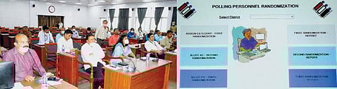 தேர்தல் பணியில் ஈடுபட உள்ள அலுவலர்களுக்கான கணினி குலுக்கல் முறையில் பணி ஒதுக்கீடு வேலூர் மாவட்ட ஆட்சியர் சண்முகசுந்தரம் தலைமையில் பொது பார்வையாளர்கள் முன்னிலையில் நேற்று நடைபெற்றது.